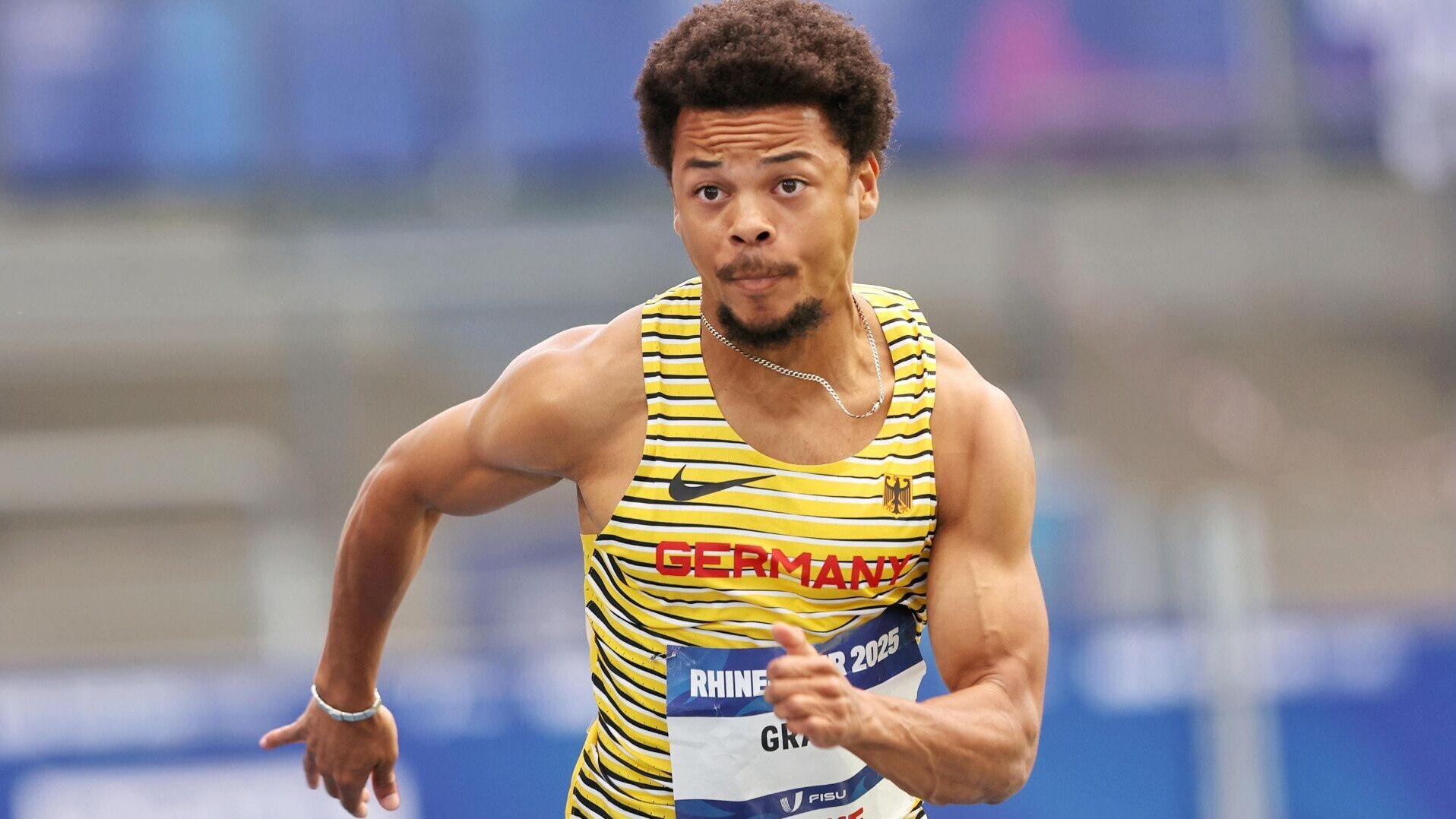 Sprinter Maurice Grahl sprintet konzentriert.