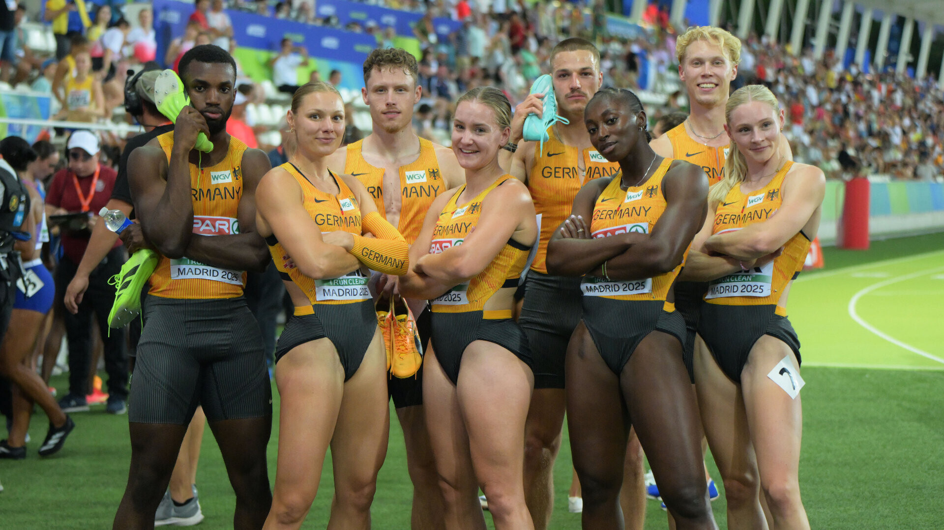 Gruppenbild der deutschen Sprintstaffeln bei der Team-EM 2025 in Madrid