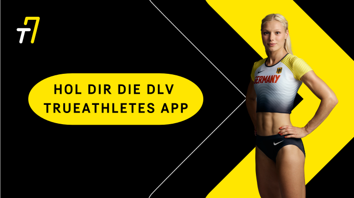 Grafik Bewerbung der DLV TrueAthletes App mit Foto von Sprinterin Lisa Mayer