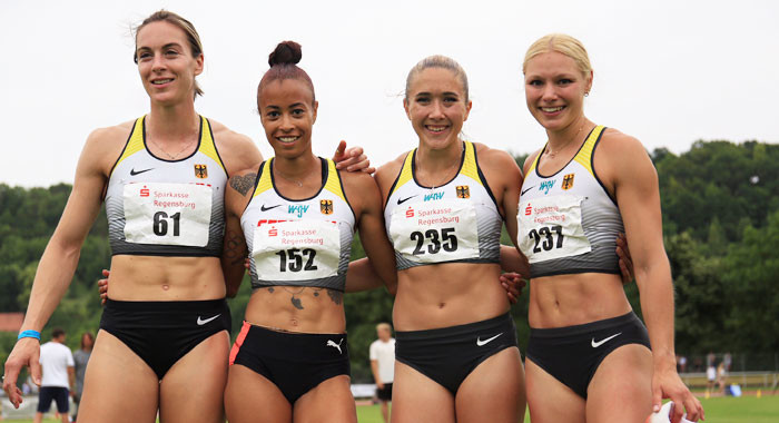 Die Staffel-Sprinterinnen Alexandra Burghardt, Tatjana Pinto, Rebekka Haase und Lisa Mayer © Theo Kiefner